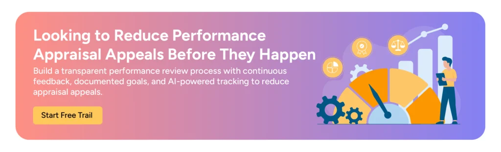 CTA banner encouraging organizations to reduce performance appraisal appeals with Synergita's AI-powered performance management platform
