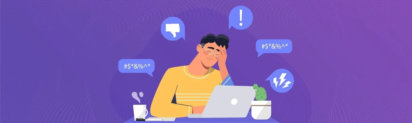 Banner illustration showing a stressed professional due to OKR mistakes and challenges.