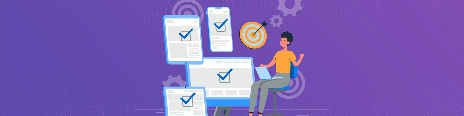 A professional working across multiple screens with completed tasks and goals, representing work-life balance challenges