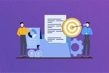 Illustration of the team analyzing reports and achieving targets, representing the importance of OKRs for business success