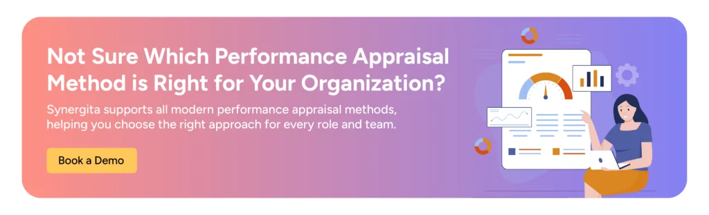 CTA image inviting readers to book a demo of Synergita performance management tool to see how it works.
