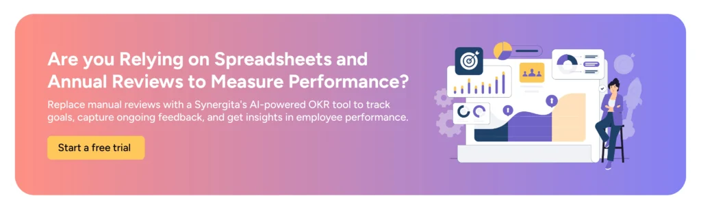 CTA banner prompting teams to replace manual appraisals with Synergita's AI-powered performance management software