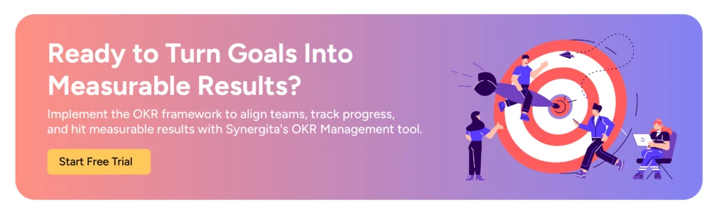 Promotional CTA banner encouraging organizations to implement the OKR framework using Synergita's goal-setting tools