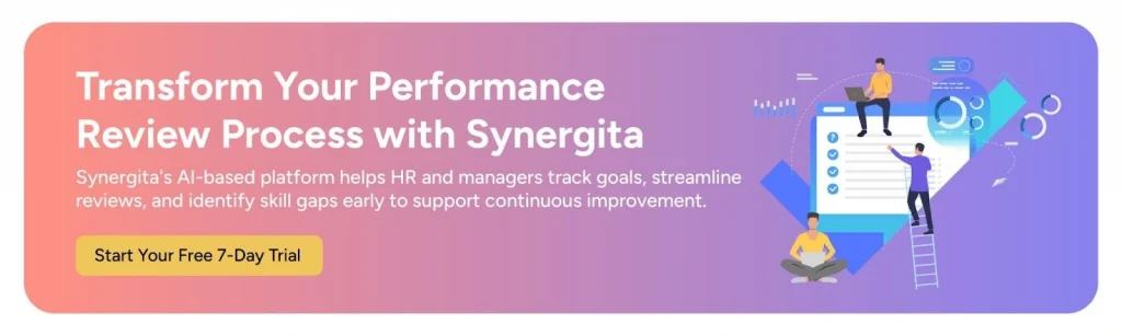 Call-to-action image inviting readers to try the Synergita PMS tool for performance review.
