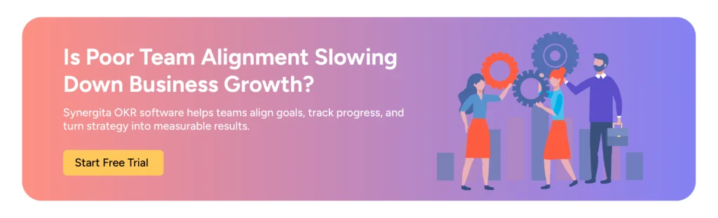 Promotional banner highlighting Synergita as a team alignment platform for connected goals and measurable performance.