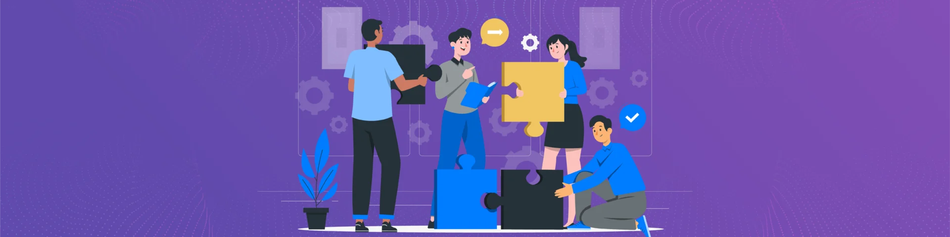 Team alignment strategies showing employees collaborating toward shared business goals