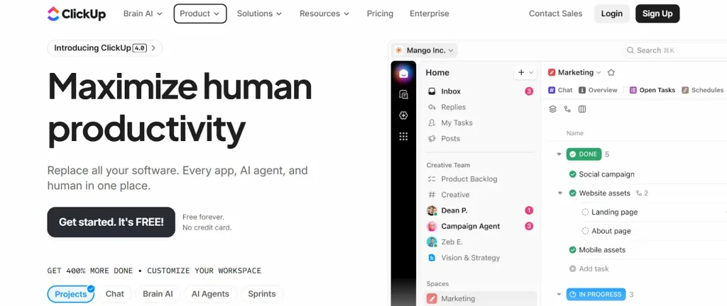 ClickUp OKR tool homepage