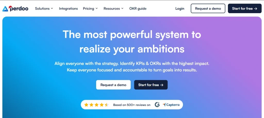 Perodoo OKR tracking tool homepage


