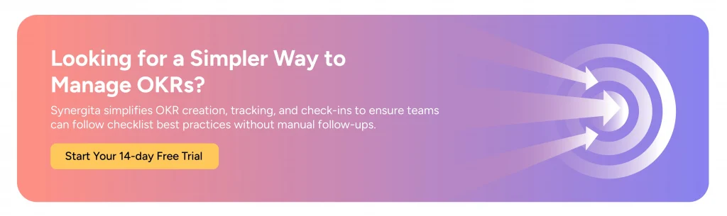 Call-to-action image inviting visitors to try Synergita OKR software free for 14 days