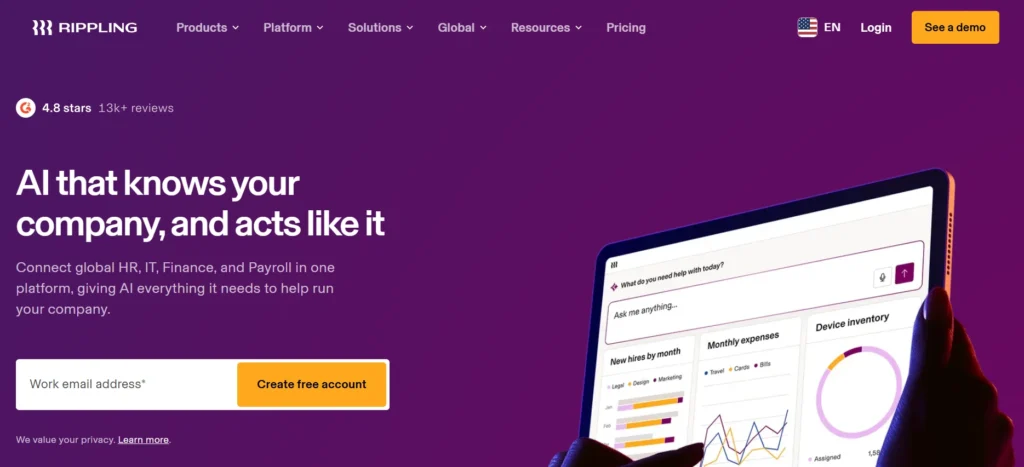 home page of Rippling