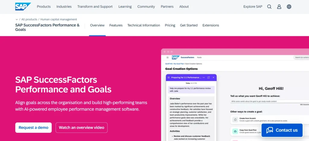 SAP SuccessFactors performance management dashboard interface preview