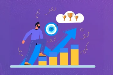 Business growth and goal achievement illustration with rising chart and target