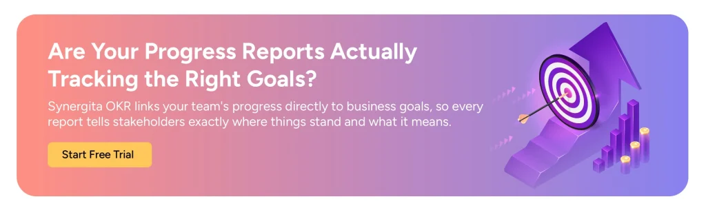 CTA image inviting users to try Synergita OKR tool free for 14 days to track team’s progress
