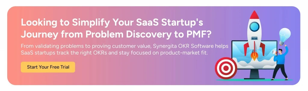 CTA image inviting readers to start a free trial of Synergita OKR software for their SaaS startups