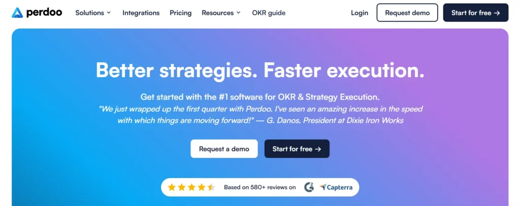 Home page of Perdoo OKR software website
