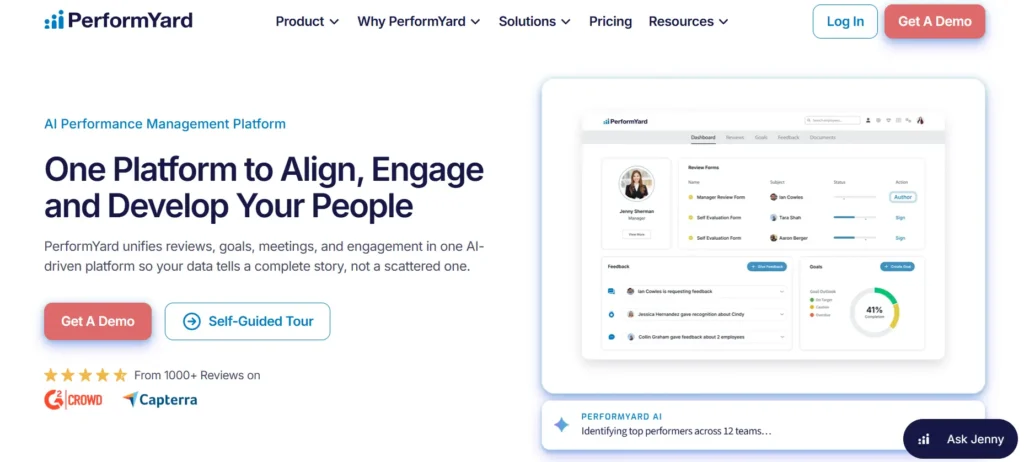 Screenshot of PerformYard website 