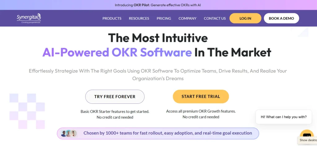 Home page of Synergita OKR software website.