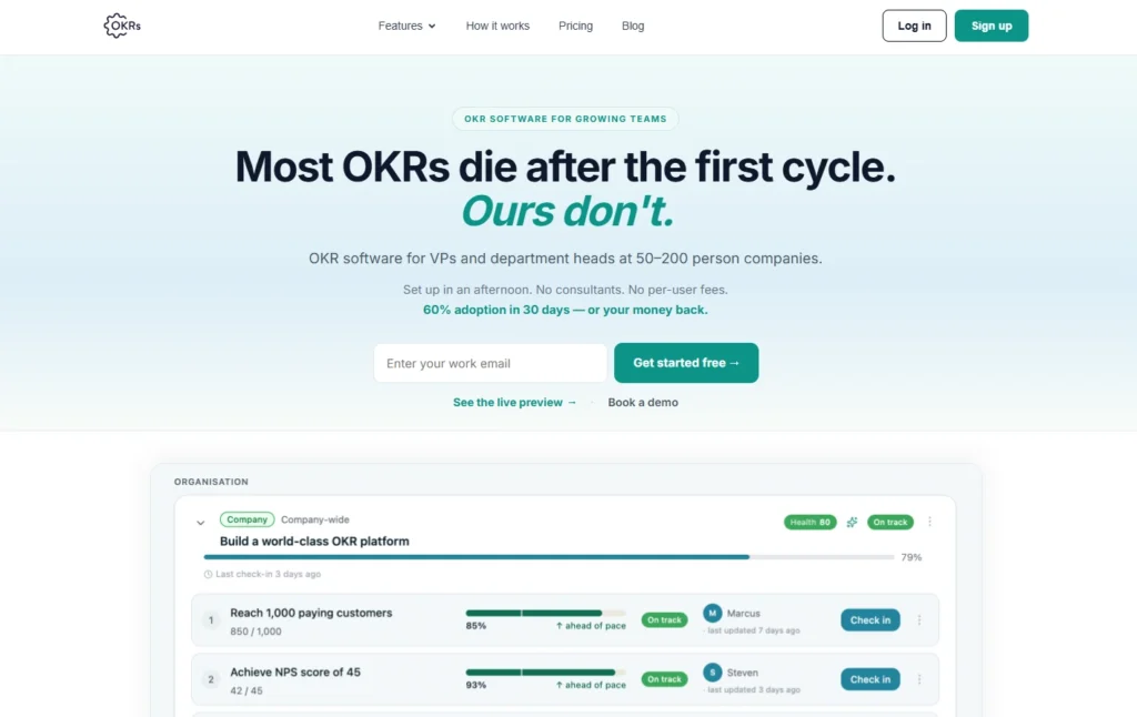 OKRs Tool home page