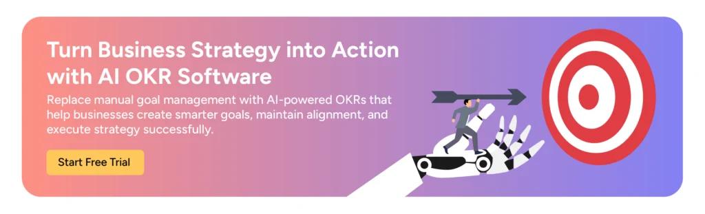 CTA banner inviting visitors to start a free trial of Synergita OKR software 