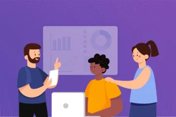 Illustration of a business team collaborating on talent retention strategies